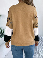 Star Contrast Round Neck Sweater - Femstylo