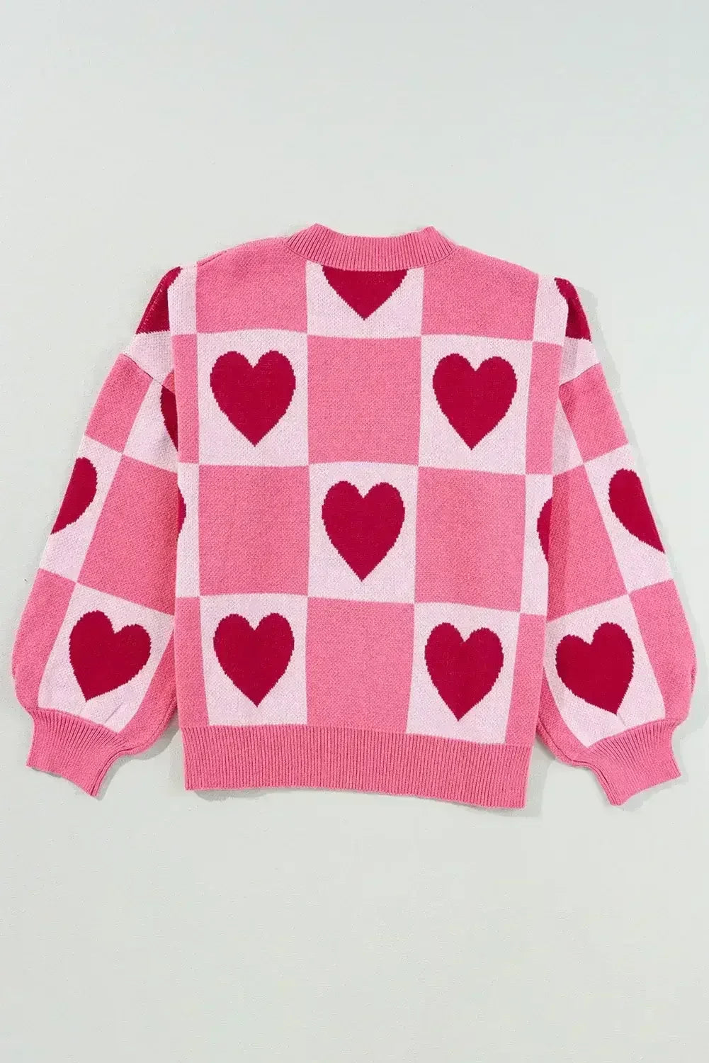 Pink Love Heart Checkered Valentine Knit Sweater - Femstylo