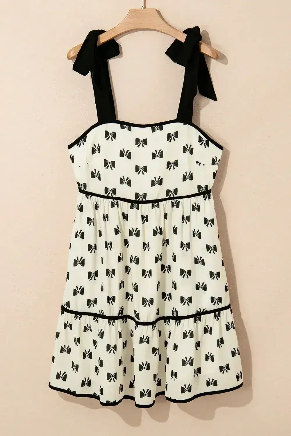 White Bow Contrast Trim Knotted Shoulder Mini Dress - Femstylo