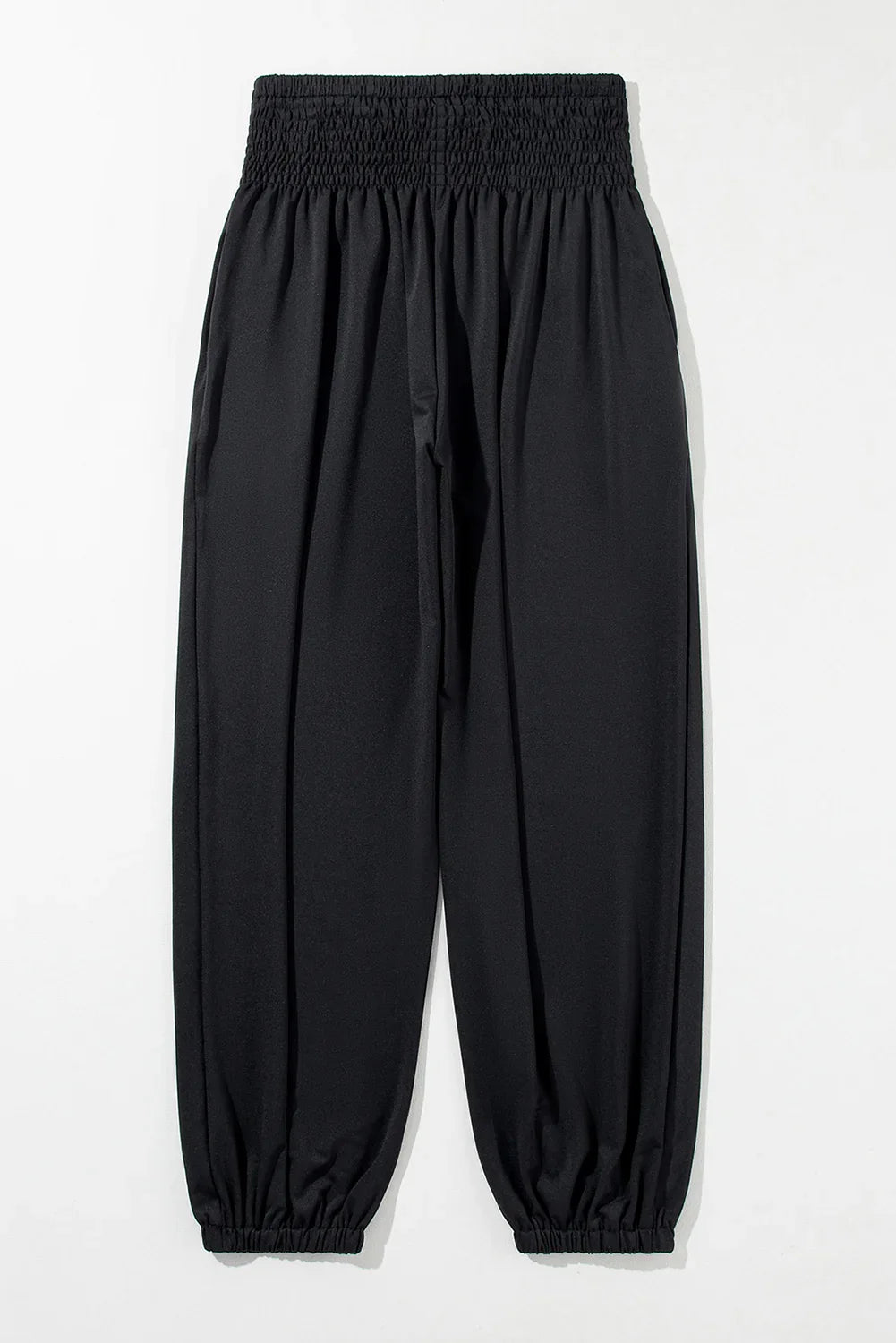 Navy Blue Shirred Smocked High Waist Joggers