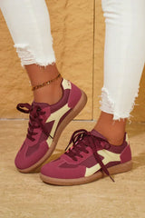 Red Colorblock Sneakers - PU Leather Lace-Ups - Cushioned Vegan Shoes