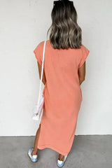 Carrot Mineral Wash Pocketed T-shirt Dress - Femstylo