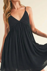 Aemi + Co Ruched Plunge Mini Cami Dress - Femstylo