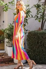ODDI Striped Puff Sleeve Jumpsuit - Full Size Wide Leg Design - Femstylo