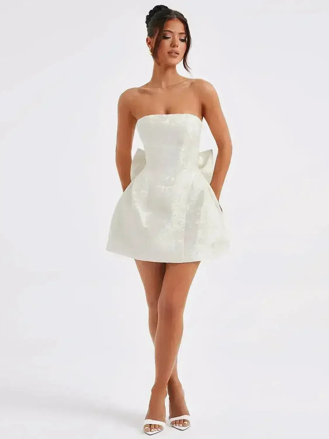 Lace-Up Sleeveless Satin Mini Dress with Bow - Femstylo