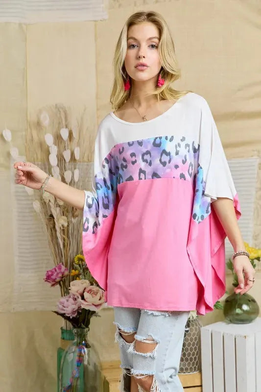 ADORA Colorblock Poncho Style Tunic Top