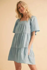 Aemi + Co Square Neck Half Sleeve Tiered Dress - Femstylo