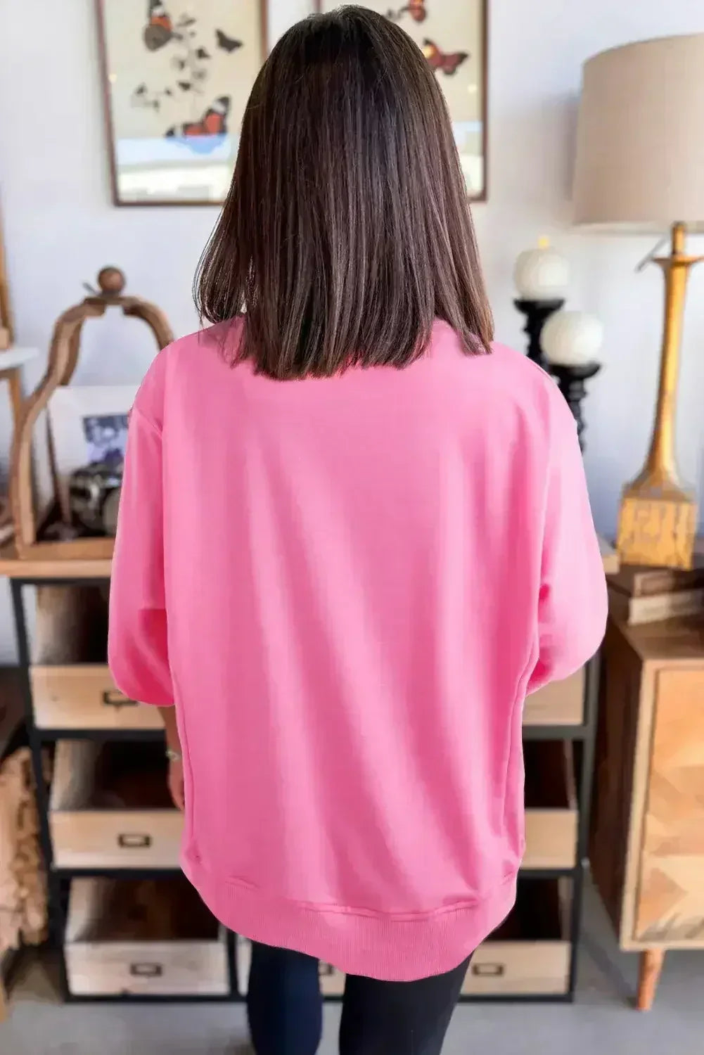 Clearly Aqua Solid Color Floral Patched Half Sleeve Tunic Top - Femstylo
