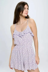 Floral Print Ruffled Spaghetti Strap Romper - Femstylo