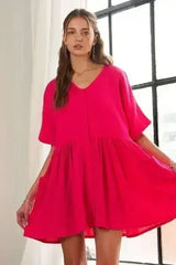 ADORA V-Neck Half Sleeve Dress with Pockets | Femstylo - Femstylo