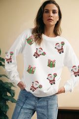 White Santa Delivering Gifts Christmas Sequin Graphic Sweatshirt
