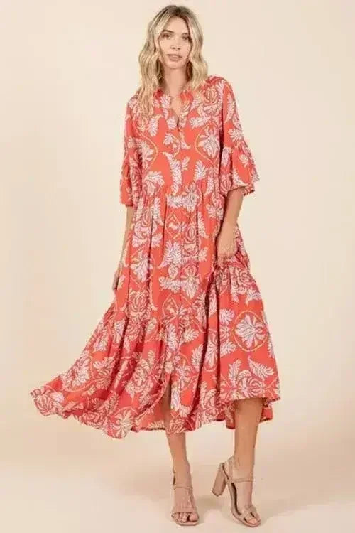 Mittoshop Abstract Leaf Print Tiered Ruffle Dress - Femstylo