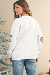 White Santa Delivering Gifts Christmas Sequin Graphic Sweatshirt