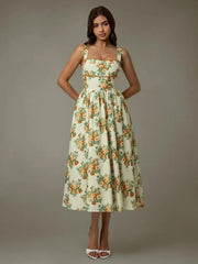 Lace Trim Floral Sleeveless Midi Dress - Femstylo