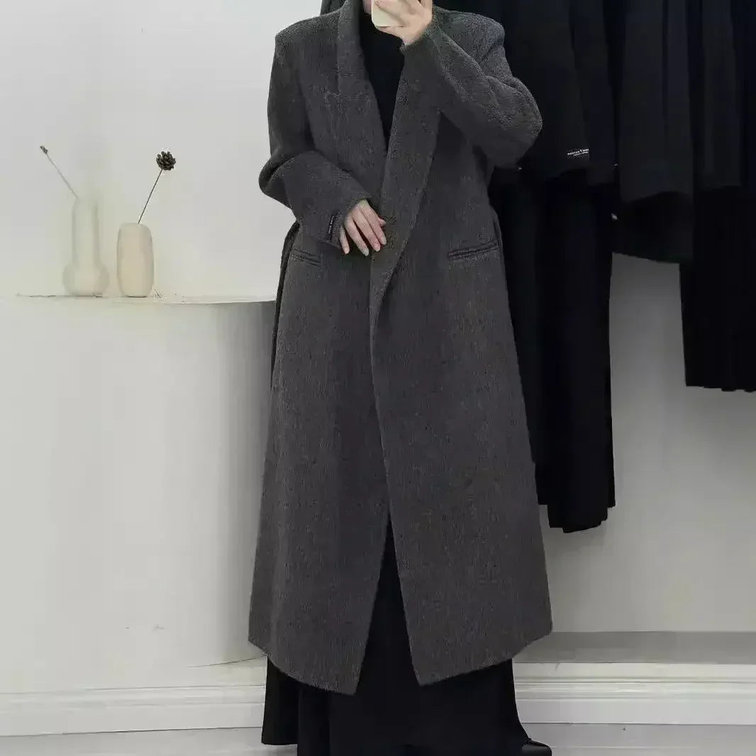 Angora Red Women's Loose Double-Sided Wool Overcoat – Elegant & Cozy - Femstylo