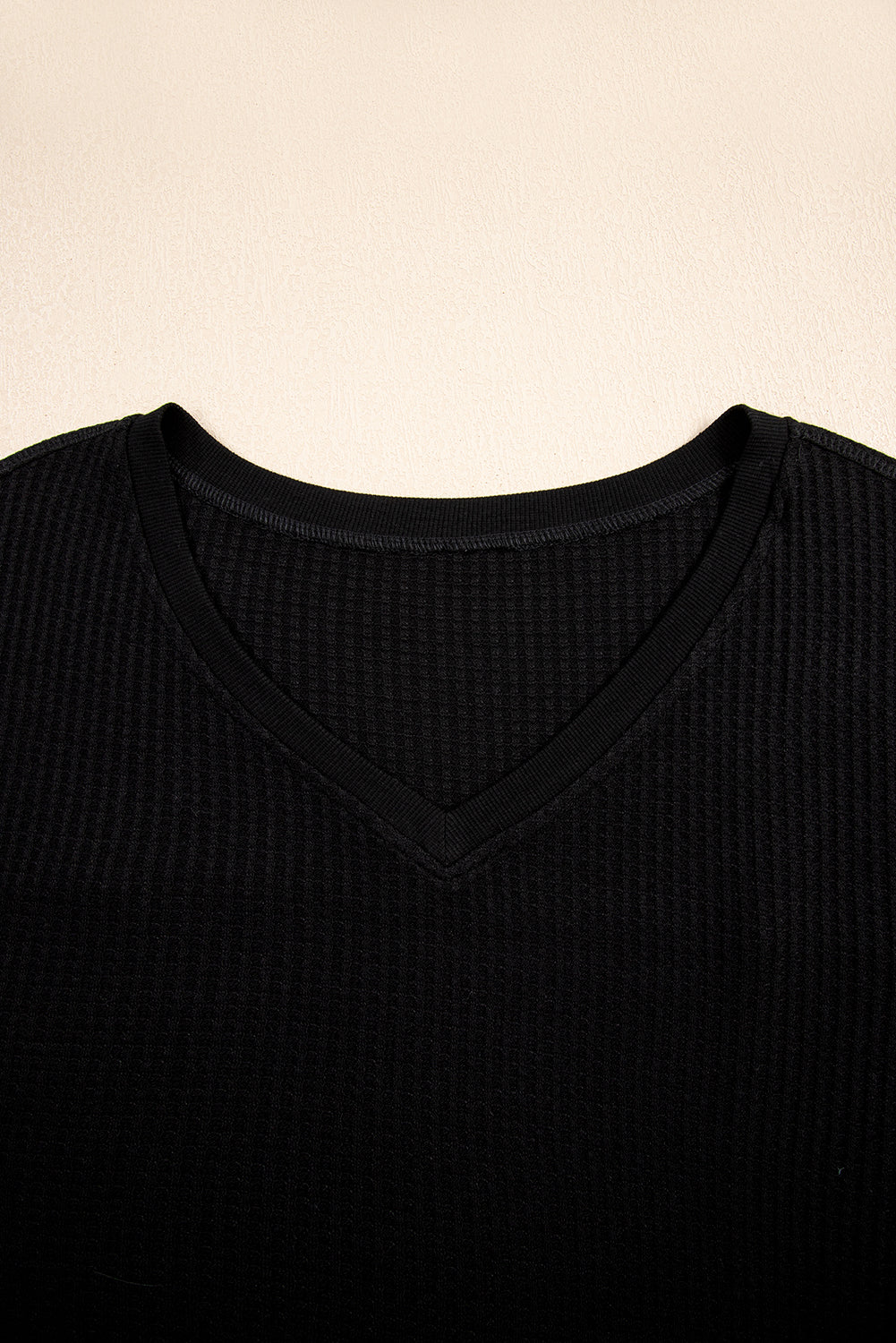 White Waffle Texture V Neck Drop Shoulder Loose Tee