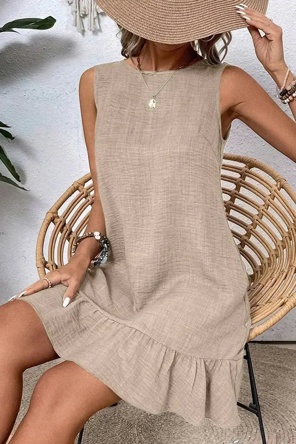 Ashleigh Blue Sleeveless Knot Backless Ruffle Hem Mini Dress - Femstylo