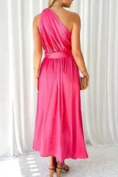 Ruched Single Shoulder Sleeveless Dress - Femstylo