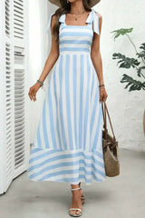 Black Geometric Striped Knot Strap Maxi Dress - Femstylo
