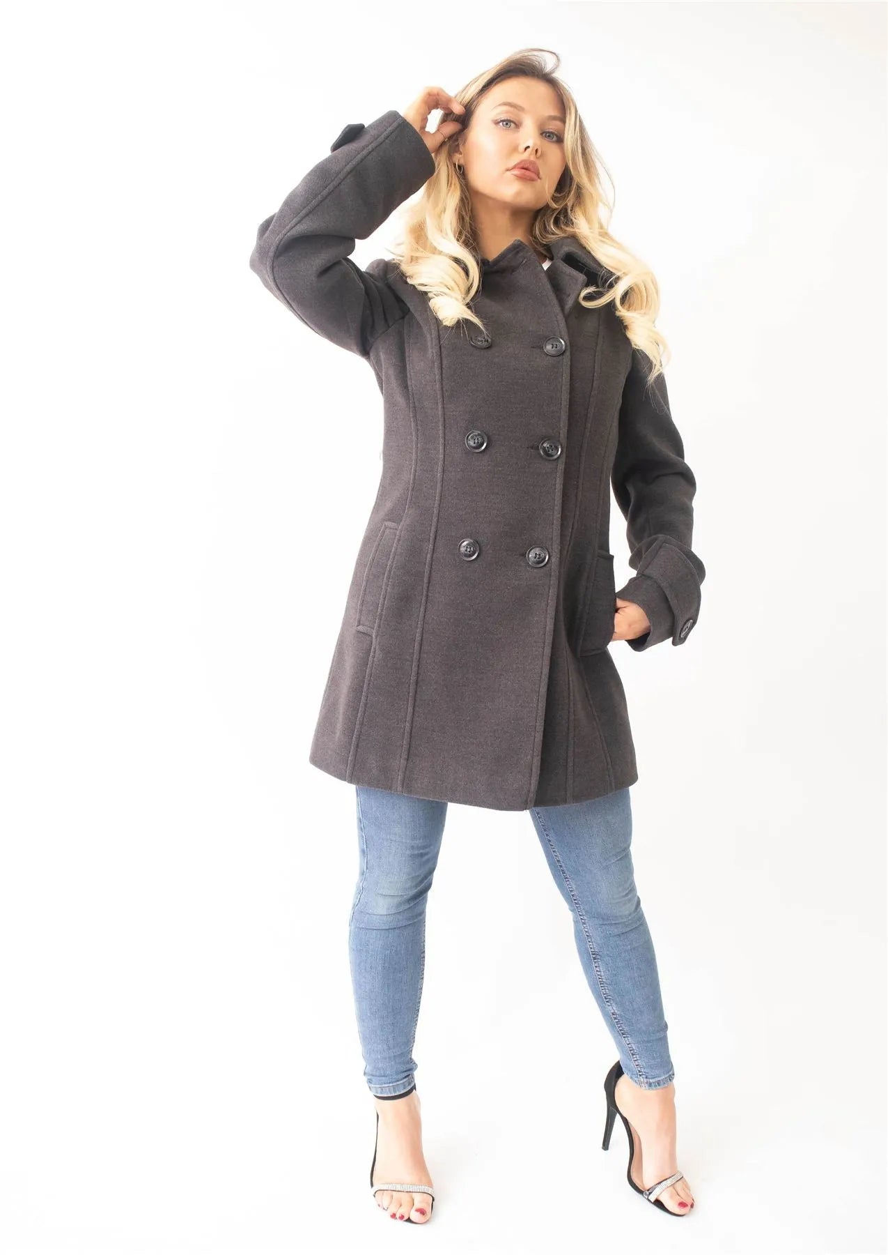 Wool Feel Double Breasted Hooded Coat