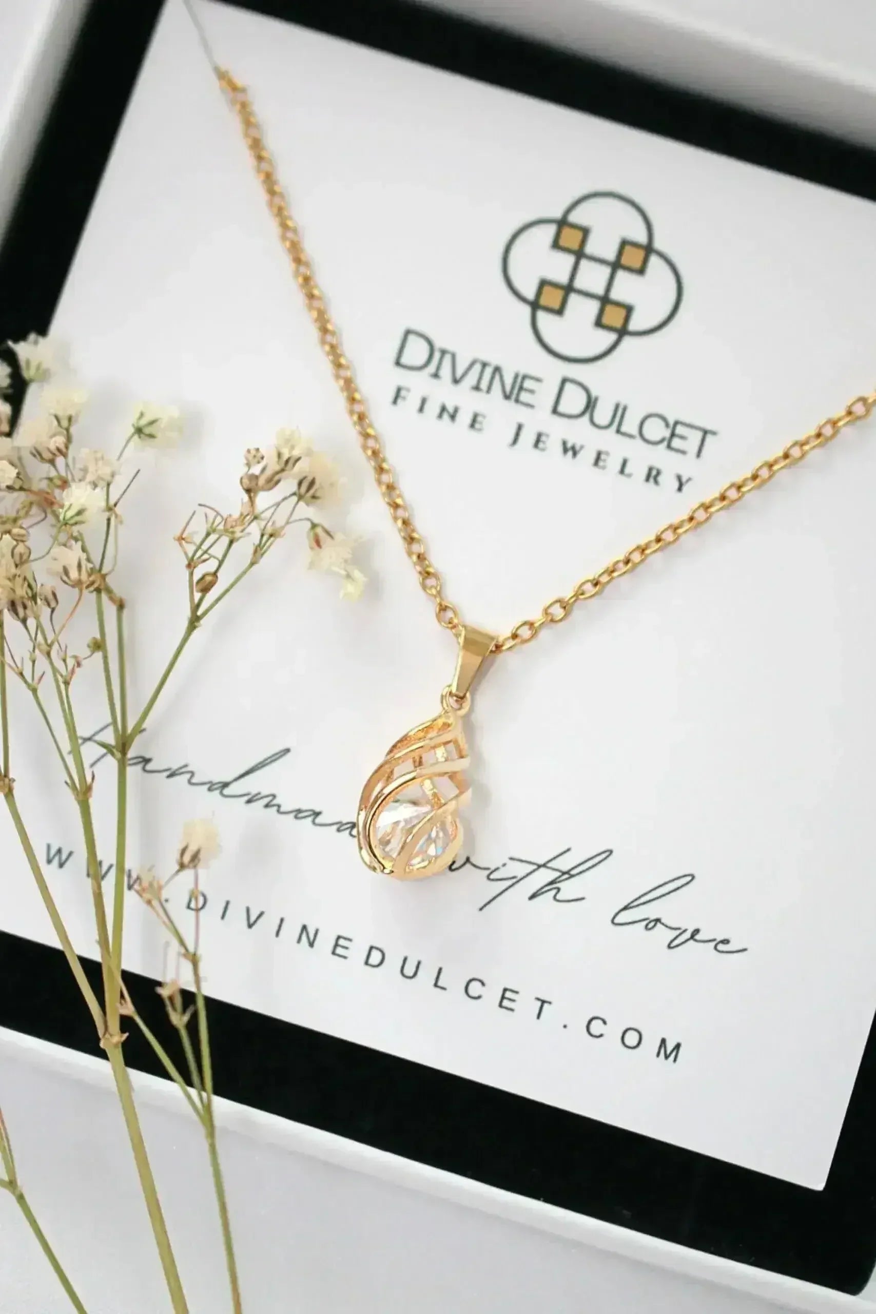24 Karats Cubic Zirconia Tear Drop Cage Necklace - Femstylo