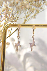 Lightning Bolt Earrings - 24K Gold CZ Studs | Femstylo