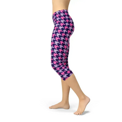 Houndstooth Pink Purple Capri Leggings - Femstylo