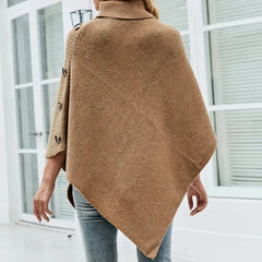 Turtleneck Poncho – Khaki Acrylic Winter Wrap | One Size