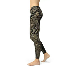 Womens Koi Fish Black Leggings - Femstylo