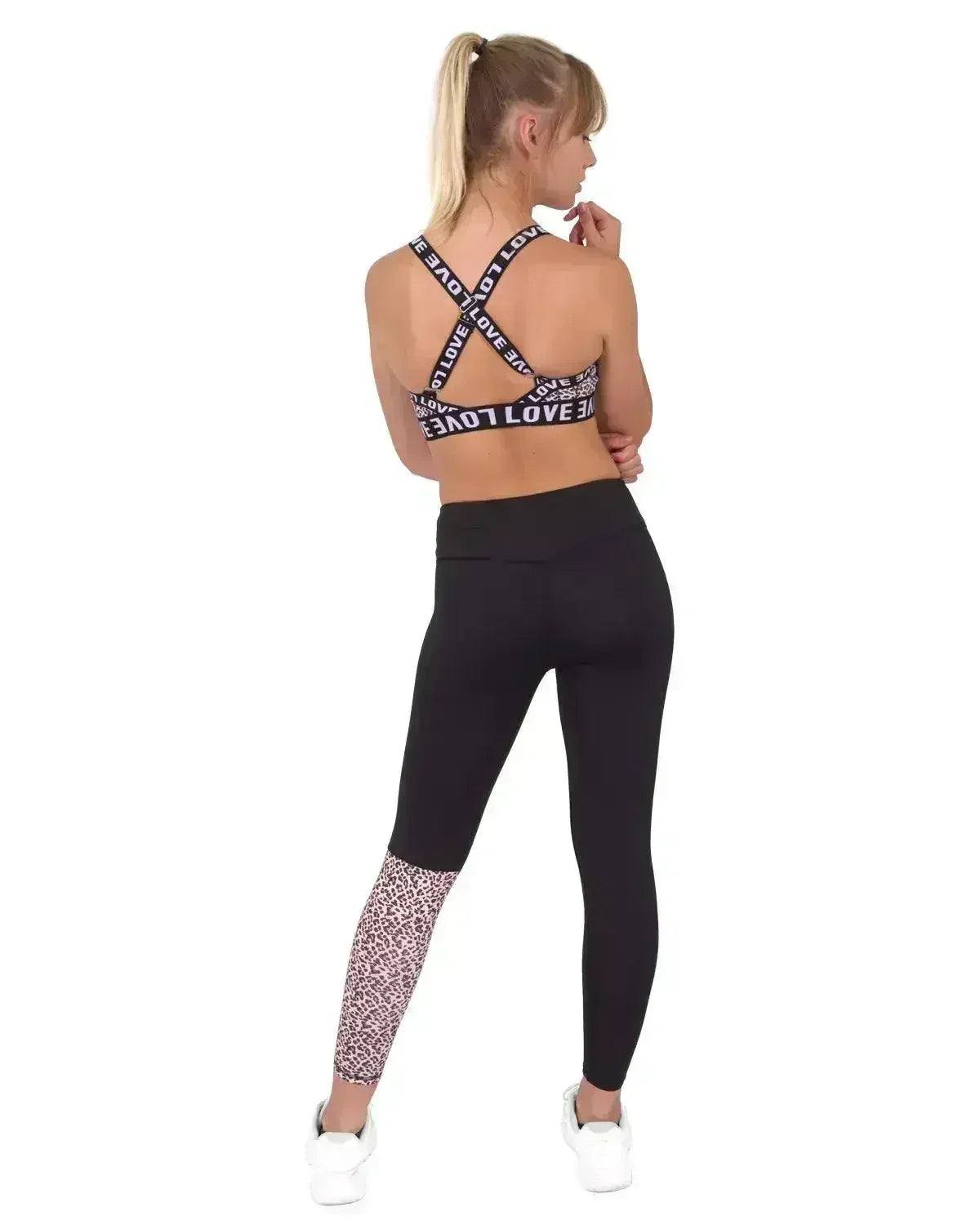 Jordena Leggings & Sports Bra Set - Black & Leopard Print - Femstylo