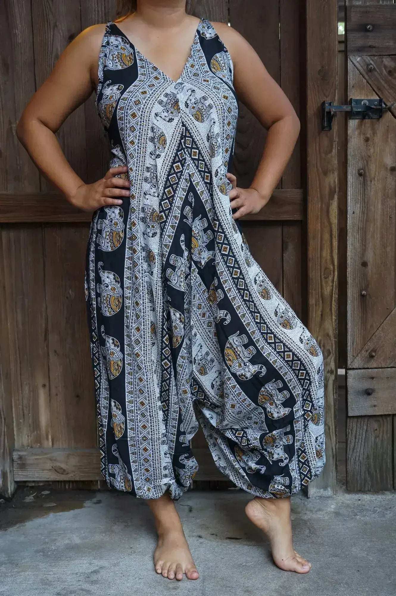 Black Elephant Boho Hippie Jumpsuit Rompers - Femstylo