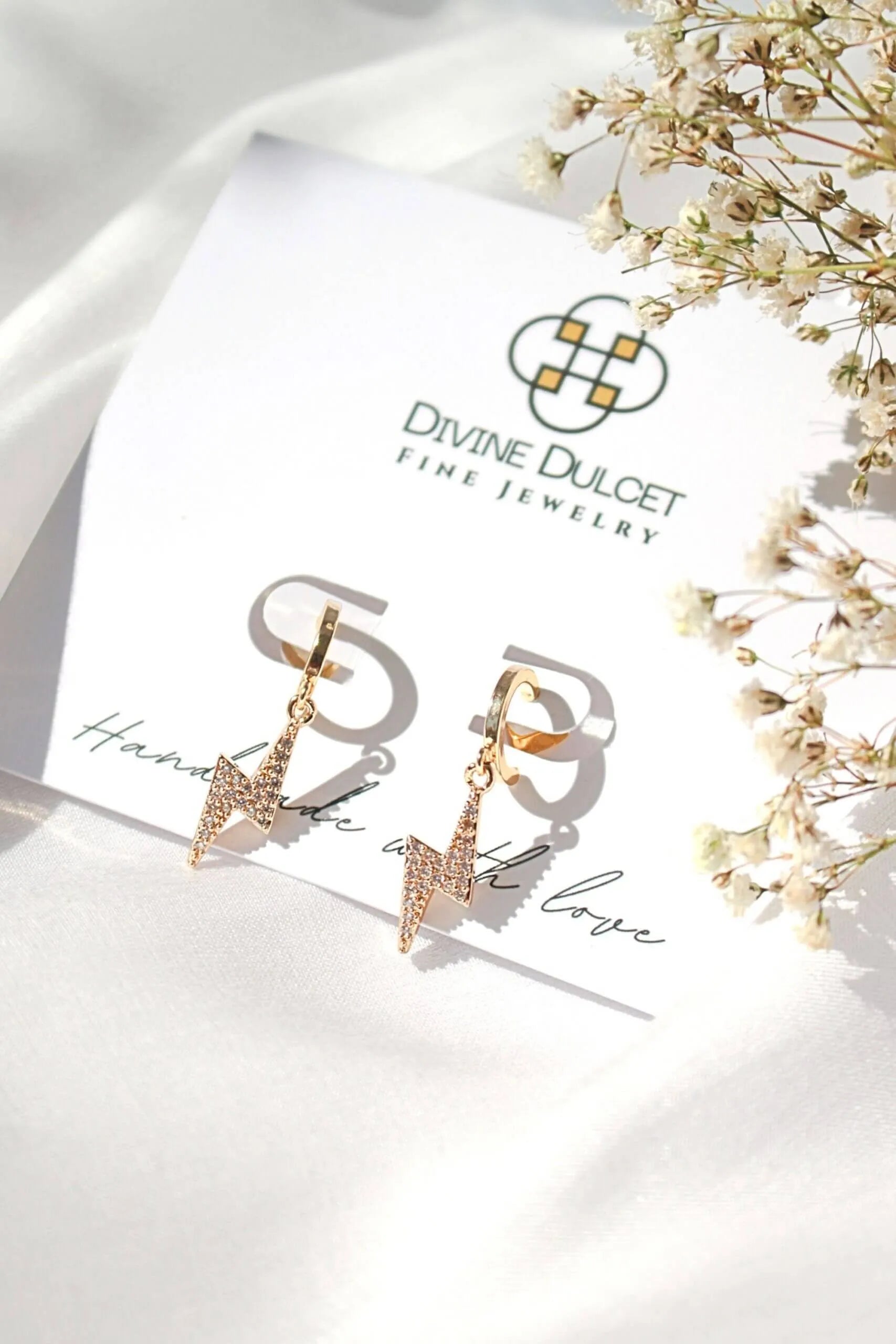 Lightning Bolt Earrings - 24K Gold CZ Studs | Femstylo