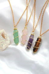18K Double Ended Natural Healing Crystals Hand Wired Necklace - Femstylo