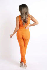 Track Zipper Ruched Jumpsuit Ruffle Dress Bodycon Jumpsuit ORANGE - Femstylo