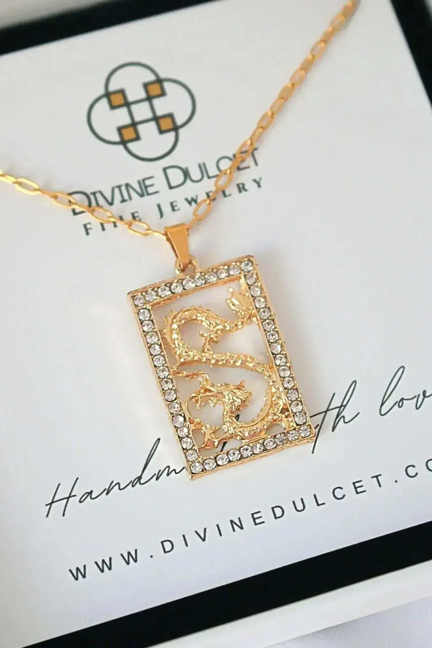 24 Karats Cubic Zirconia Chinese Dragon Necklace - Femstylo