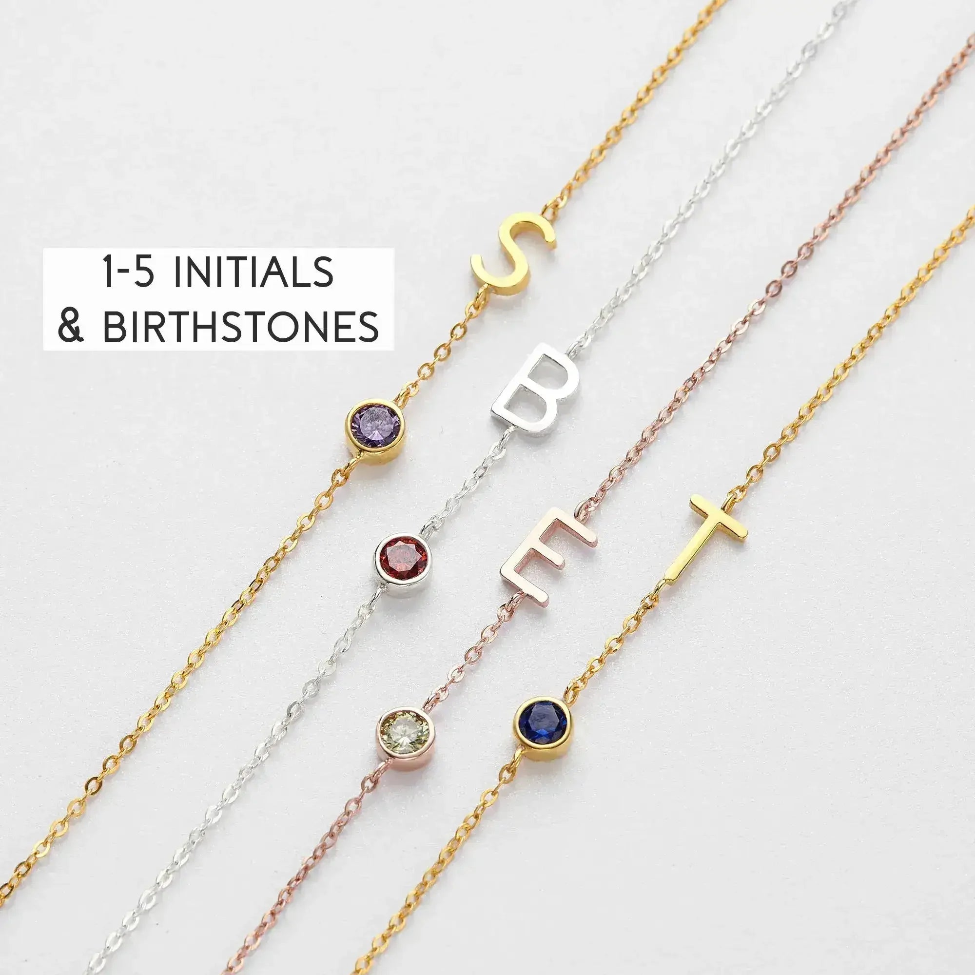 Sideways Letter Necklace, Mom Birthstone Necklace, Initials Necklace - Femstylo
