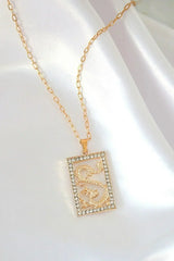 24 Karats Cubic Zirconia Chinese Dragon Necklace - Femstylo