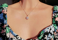 Diamond Sunflower Pendant Necklace 18 Karats Gold Plated - Femstylo