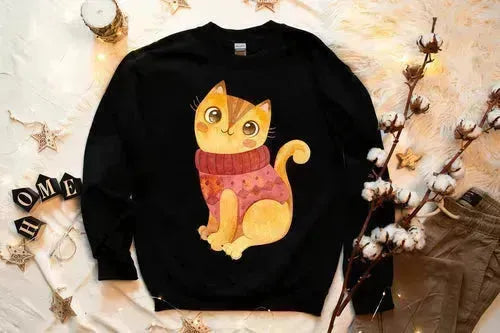 Winter Cat Sweatshirt - Gildan Crewneck Fleece Top | Femstylo