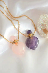 Heart Crystals Bottles 24 Karats Natural Crystals Necklaces - Femstylo