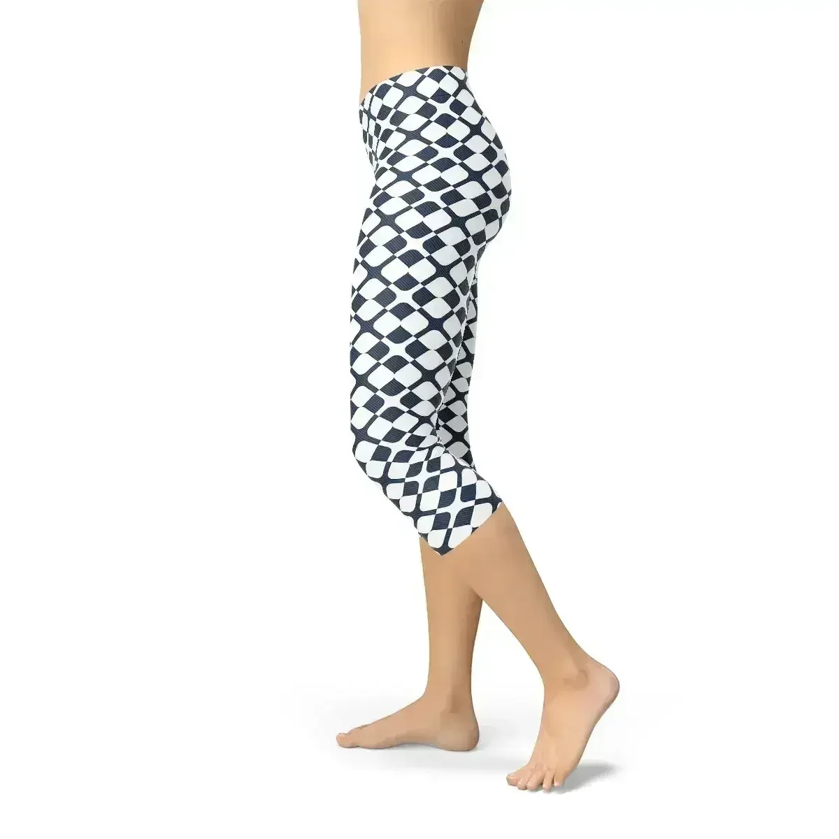 Womens Geometric Blue Tile Capri Leggings - Femstylo
