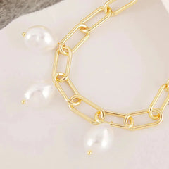 Womens Link Bracelet with Faux Pearl Detailing - Femstylo