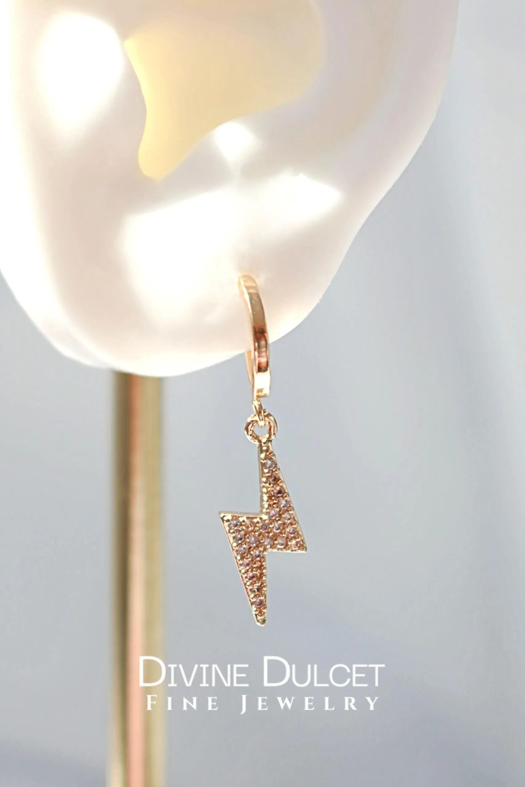 Lightning Bolt Earrings - 24K Gold CZ Studs | Femstylo