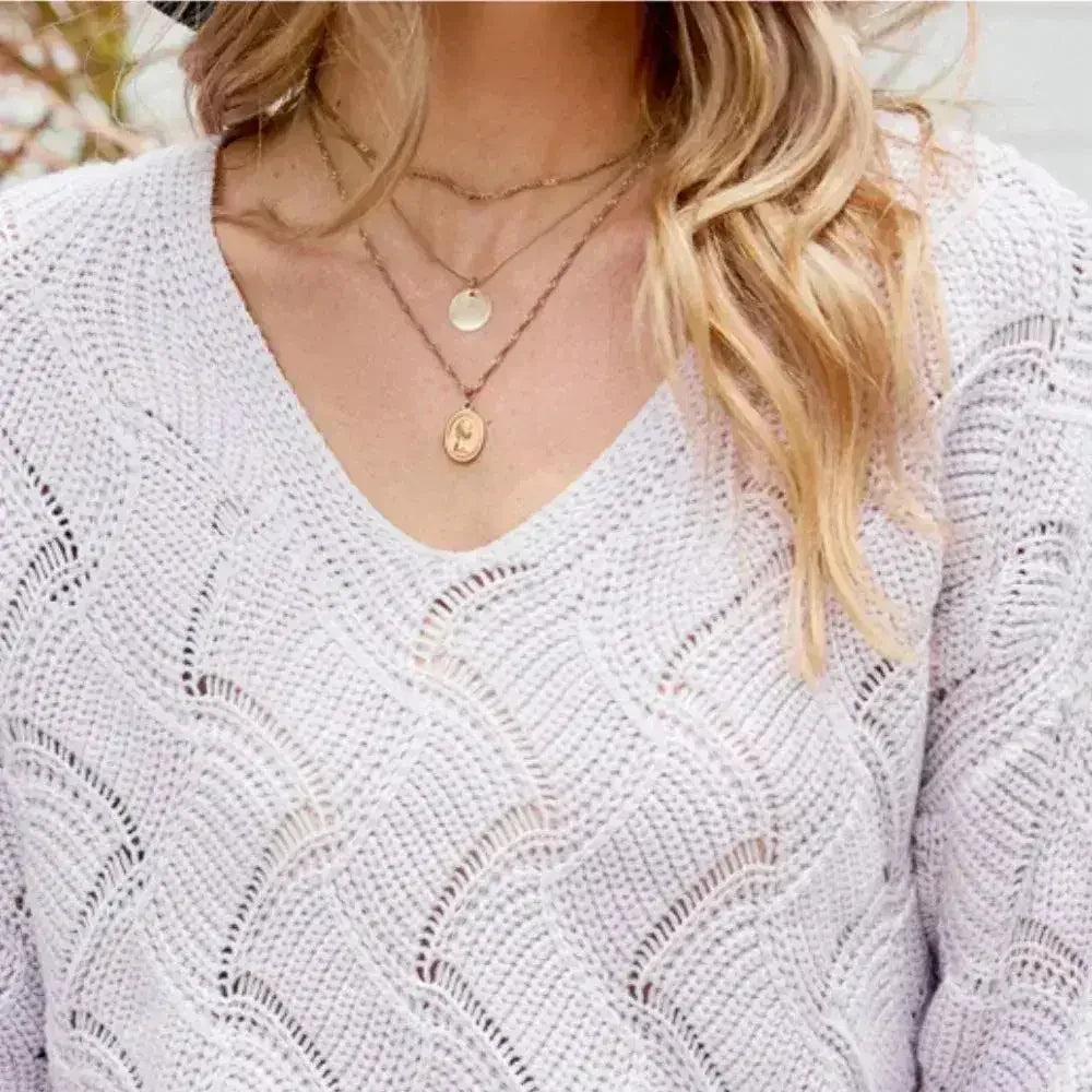 Womens V-Neck Open Knit Sweater - Femstylo