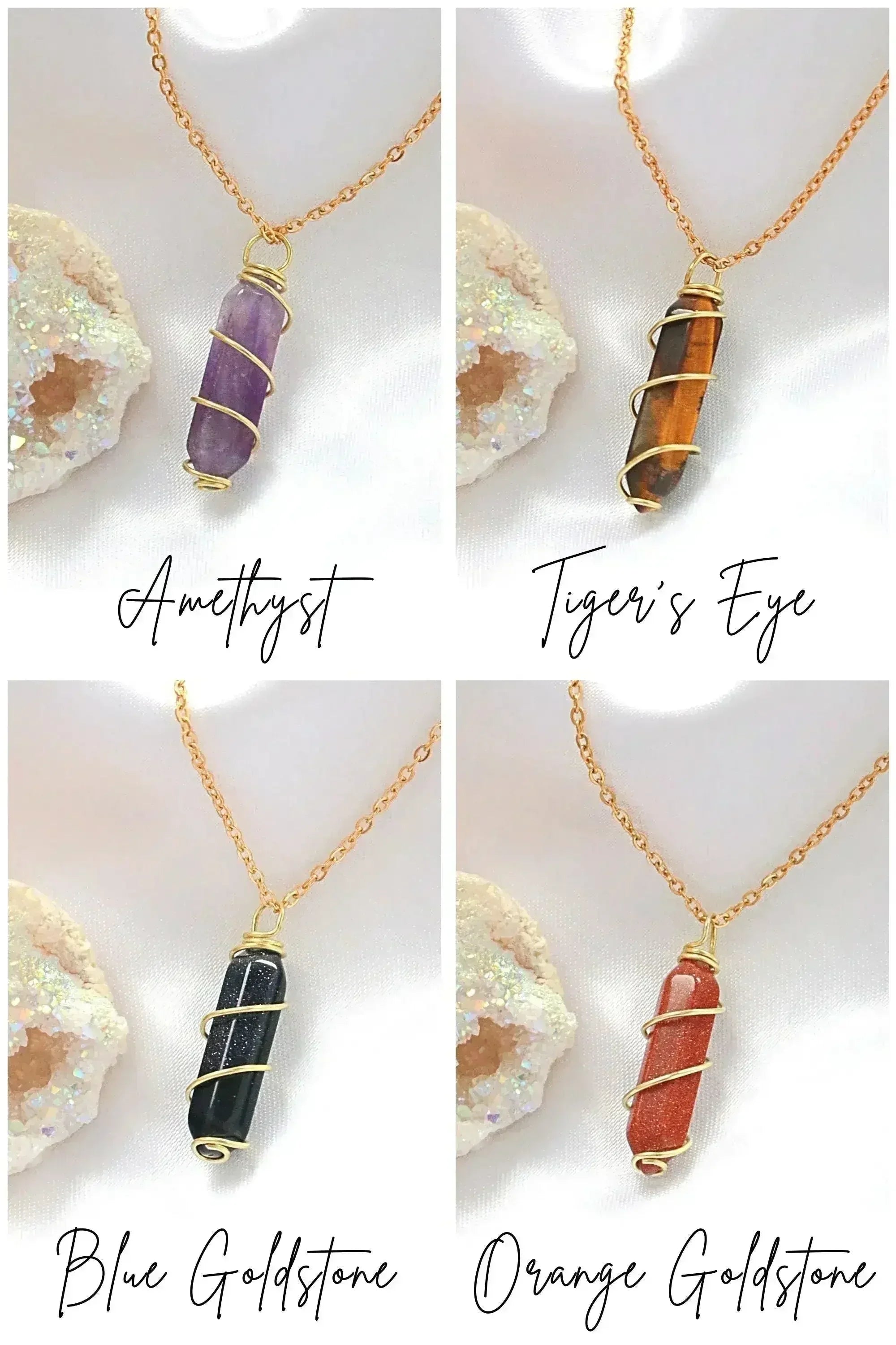 18K Double Ended Natural Healing Crystals Hand Wired Necklace - Femstylo
