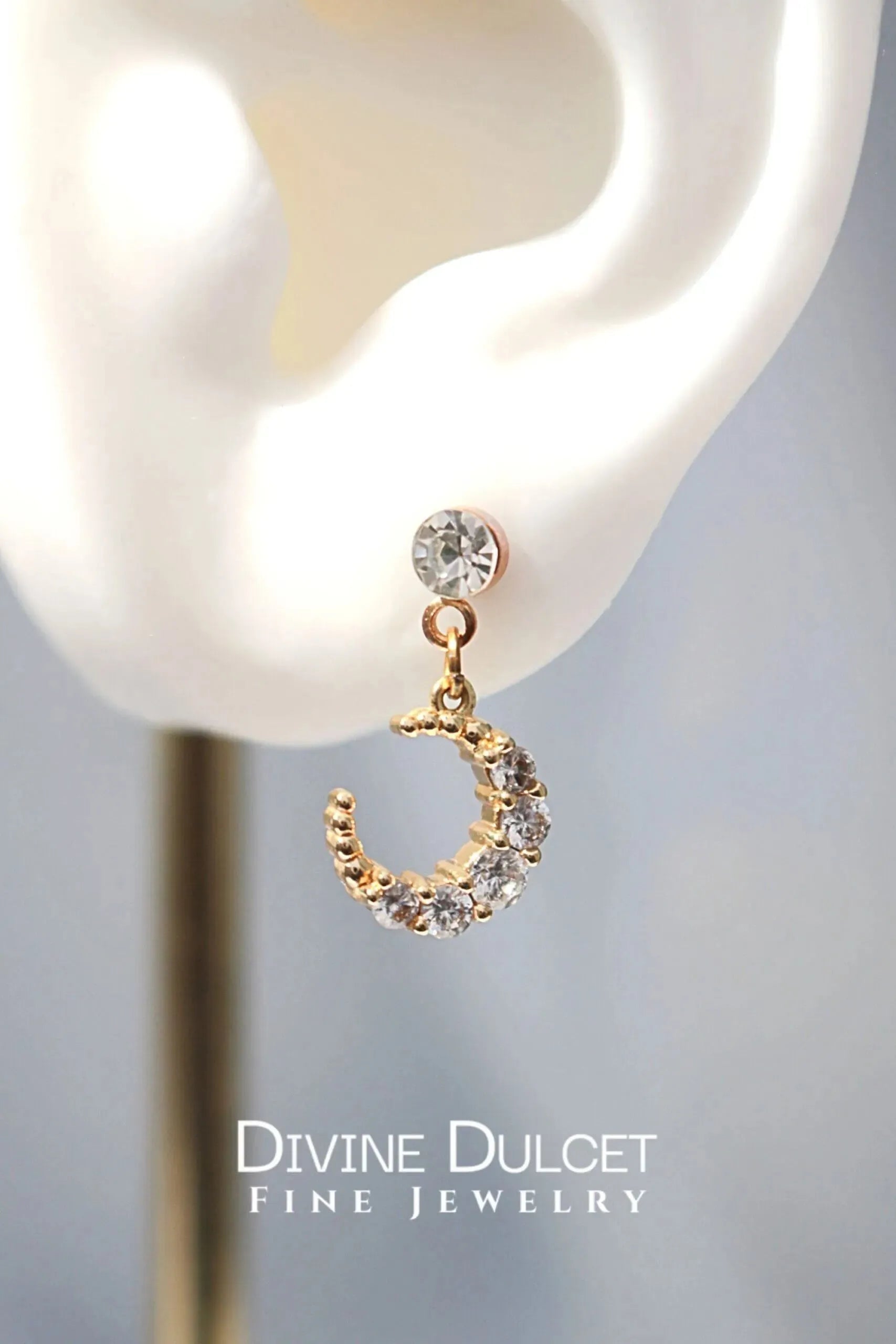 24 Karat Moon Cubic Zirconia Stud Earrings - Femstylo