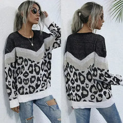 Leopard Print Sweater – Gray Acrylic Knit | Sizes S-L - Femstylo