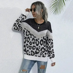 Leopard Print Sweater – Gray Acrylic Knit | Sizes S-L - Femstylo
