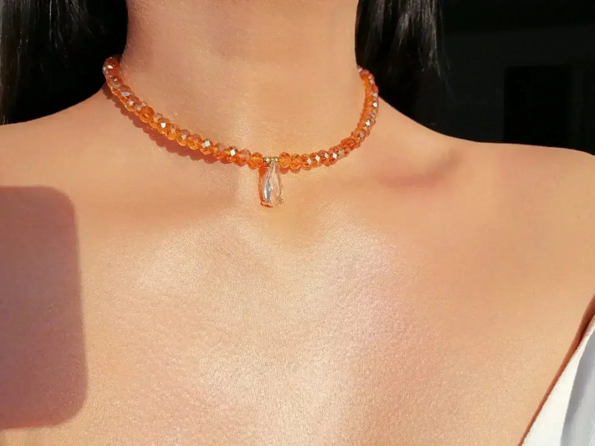 18 Karat Champagne Color Austrian Crystals Choker - Femstylo
