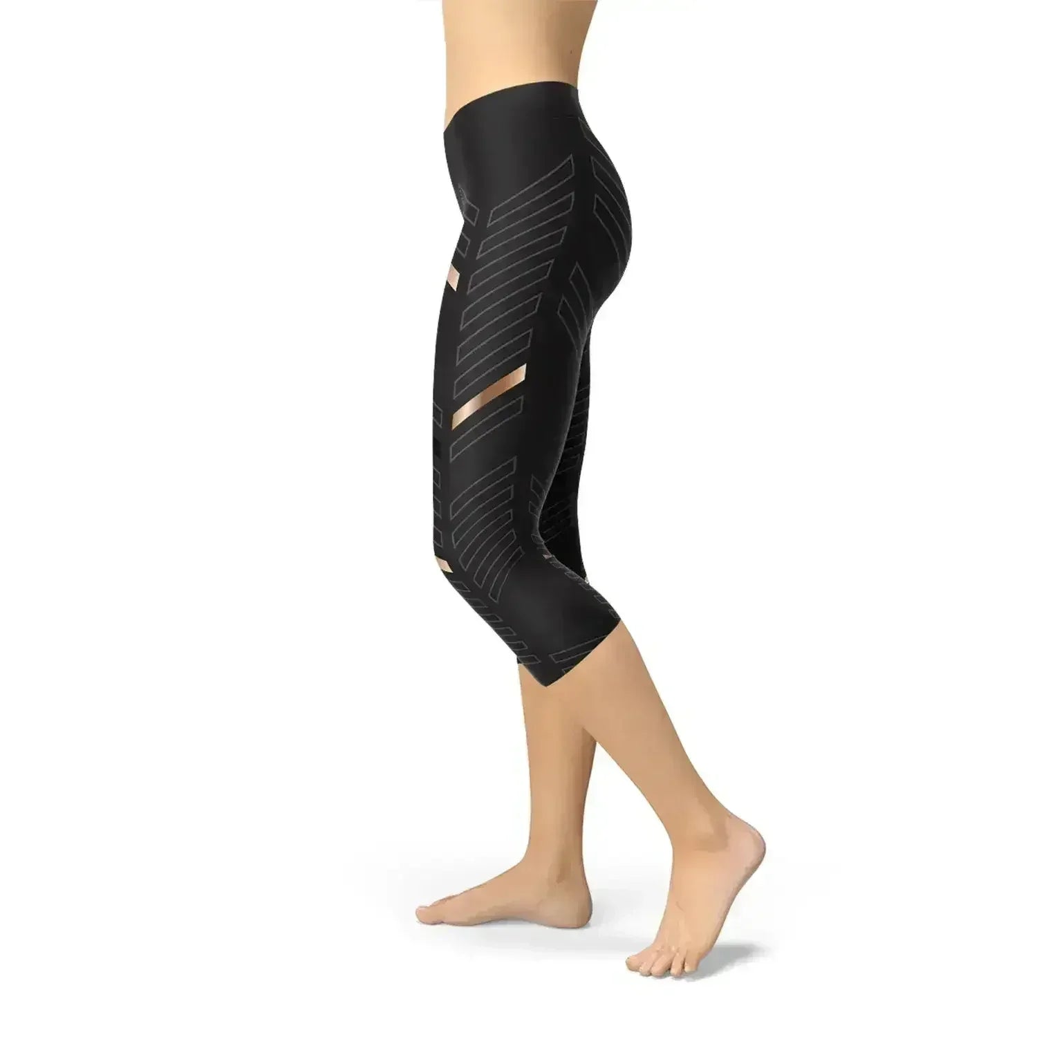 Womens Sports Stripes Black Capri Leggings - Femstylo